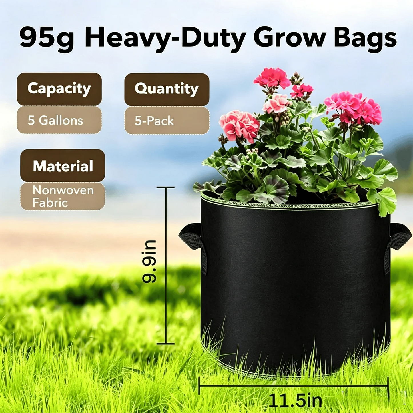 🌱Last Day 50% OFF 🪴Gallon Grow Bags – Heavy Duty Aeration Fabric Pots with Handles for Vegetables, Flowers & Fruits