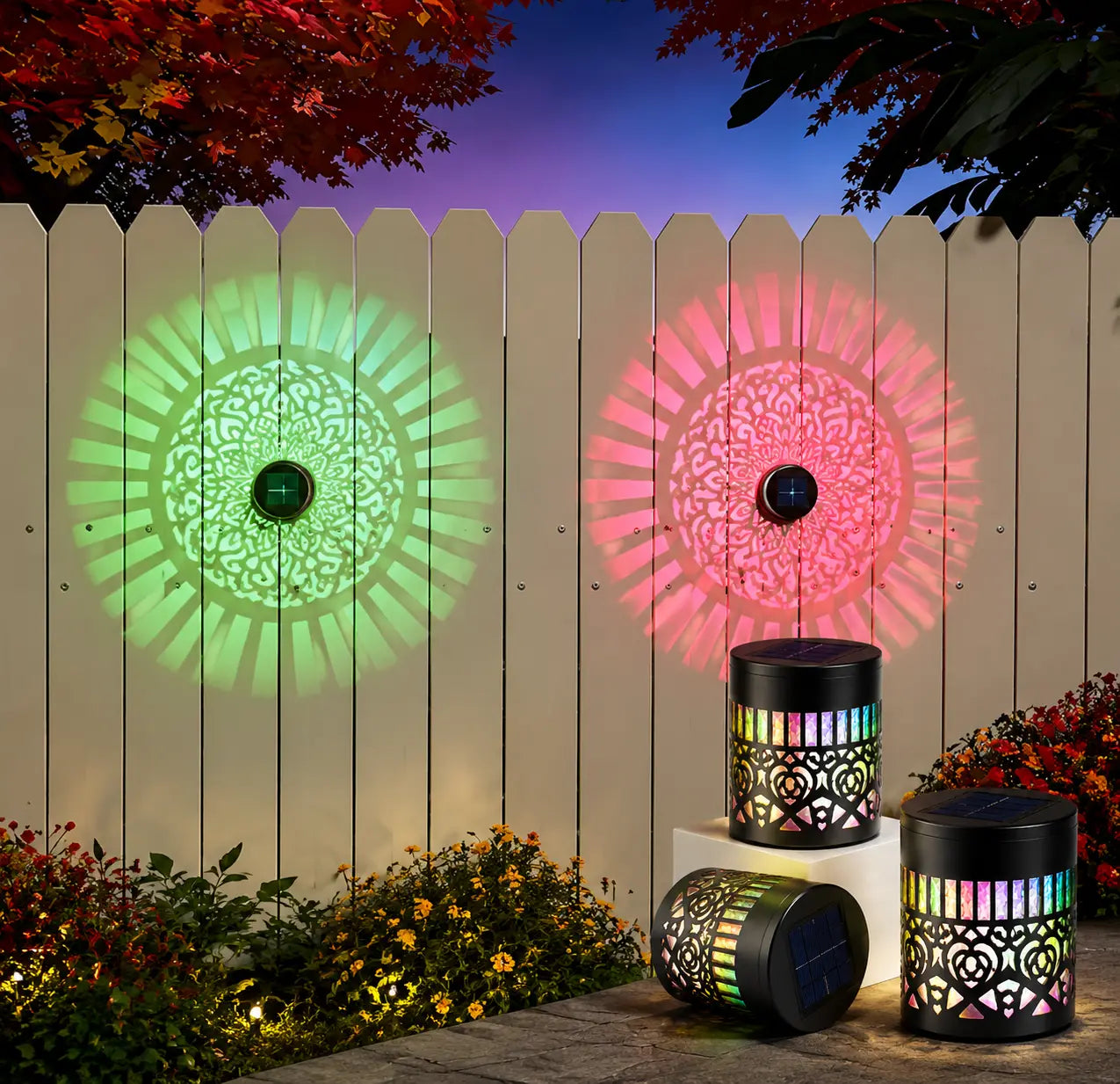 🏡☀️Seven-Color Changing Solar Mandala Projection Wall Light