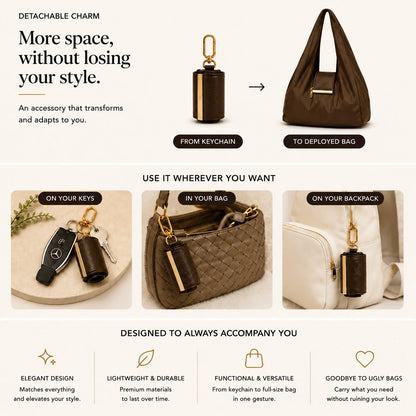 👜Orodira® Pocket-Sized Foldable Tote – Clips to Your Keys and Opens in Seconds