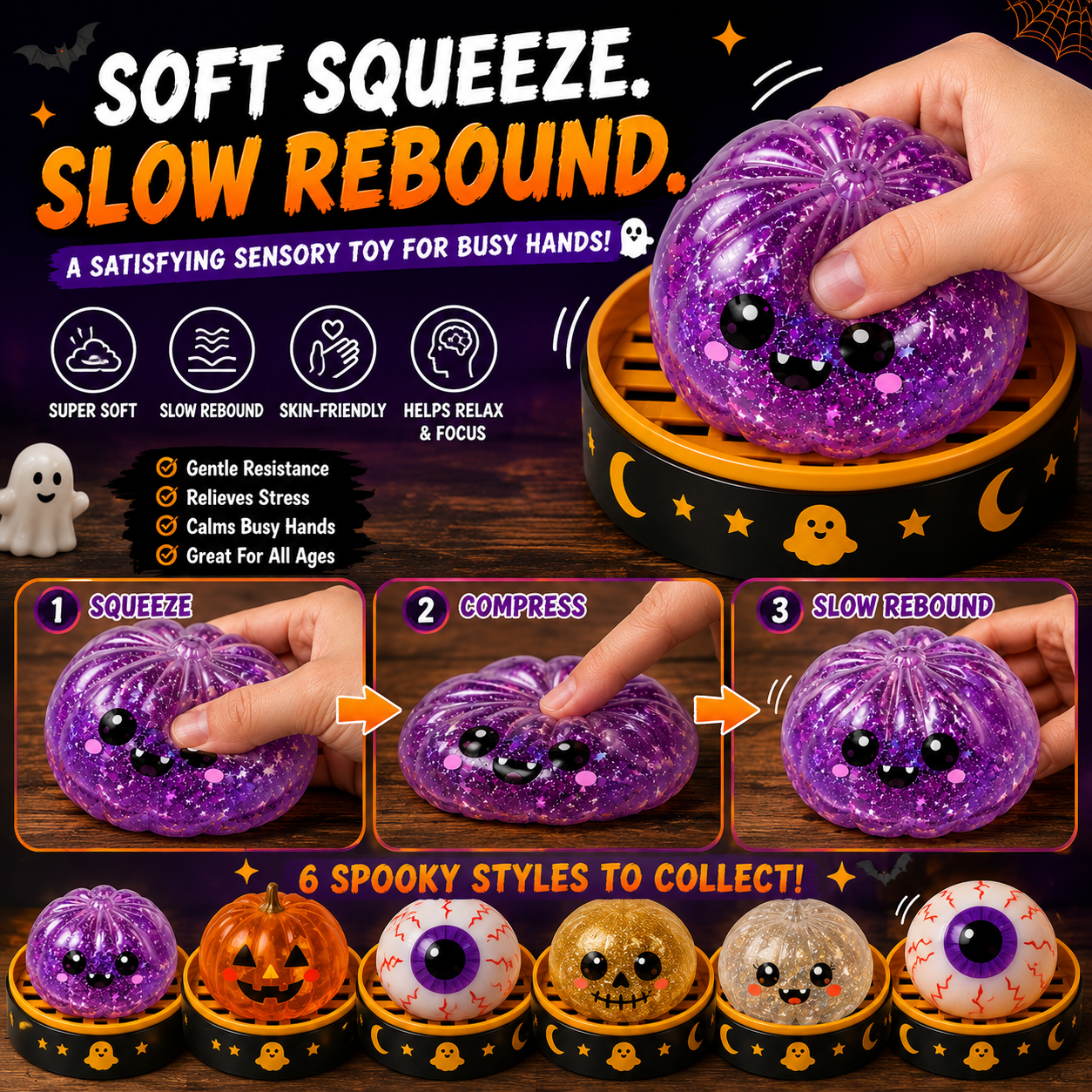 🎃LAST DAY 50% OFF ✨Orodira® Halloween Steamed Bun Squishy Mystery Box Toy