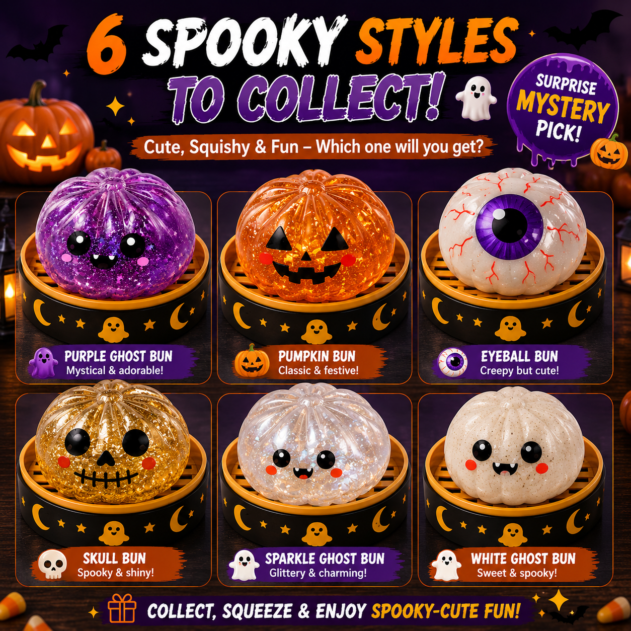 🎃LAST DAY 50% OFF ✨Orodira® Halloween Steamed Bun Squishy Mystery Box Toy
