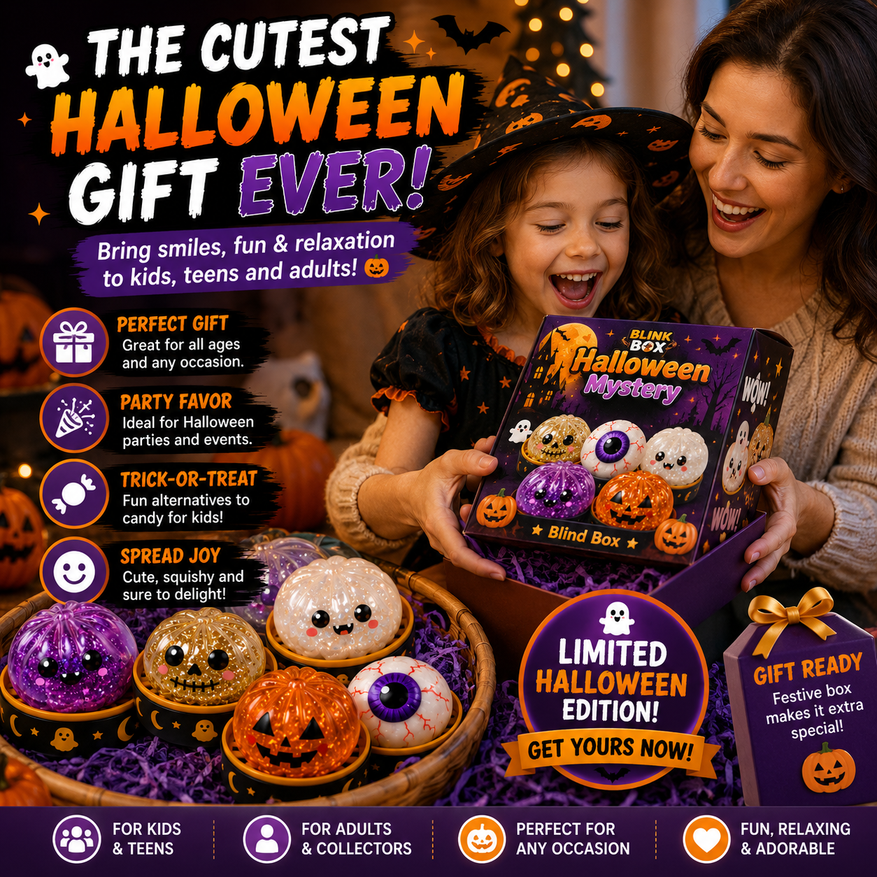 🎃LAST DAY 50% OFF ✨Orodira® Halloween Steamed Bun Squishy Mystery Box Toy