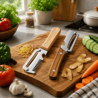 🔥💕LAST DAY 50% OFF ✨3-in-1 Stainless Steel Vegetable Peeler with Wooden Handle & Bottle Opener