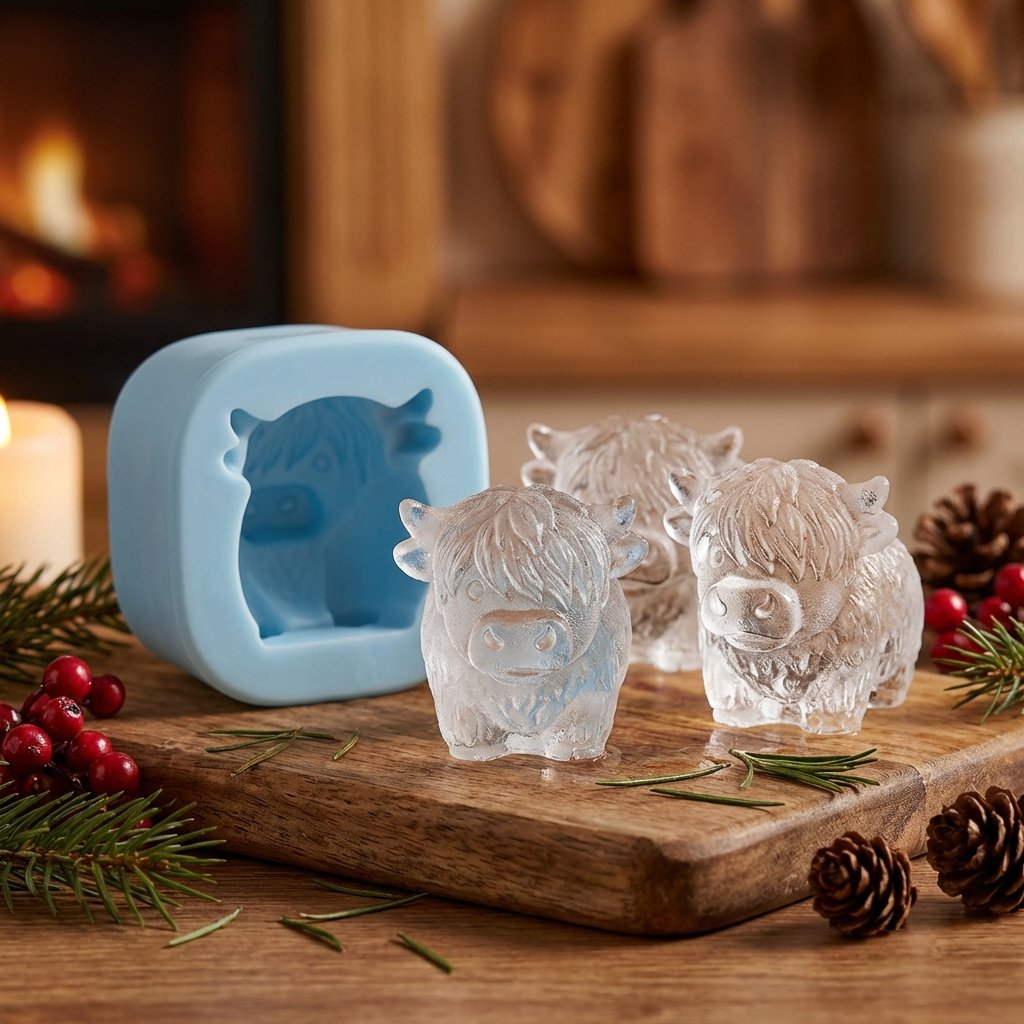 Orodira®🐮Mini Highland Cow Ice Cube & Dessert Mold🍪Cute 3D Ice for Drinks, Parties & Gifts💕