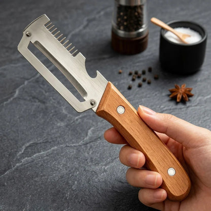 🔥💕LAST DAY 50% OFF ✨3-in-1 Stainless Steel Vegetable Peeler with Wooden Handle & Bottle Opener