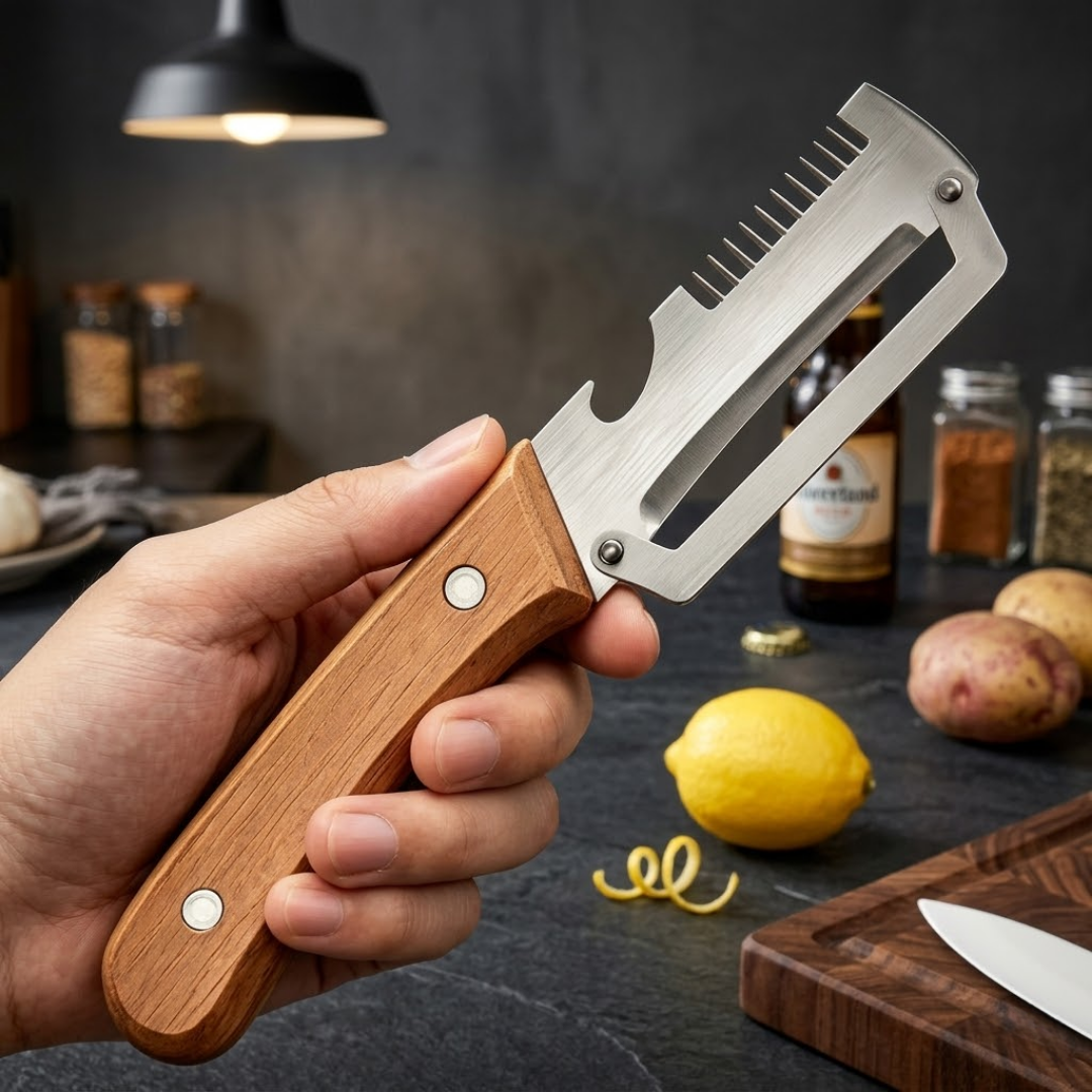 🔥💕LAST DAY 50% OFF ✨3-in-1 Stainless Steel Vegetable Peeler with Wooden Handle & Bottle Opener