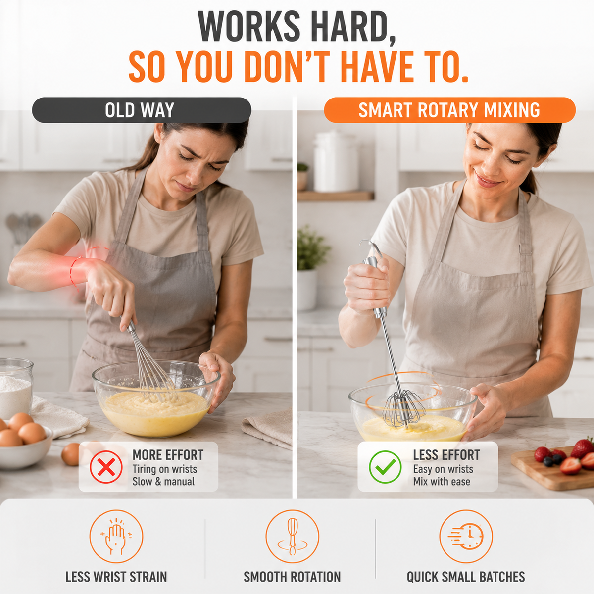 🥄✨LAST DAY 50% OFF ✨Orodira®Stainless Steel Hand-Push Rotary Whisk – Effortless Mixing in Seconds!