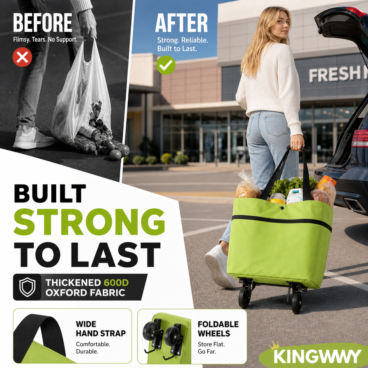Orodira®🛒 Foldable 2-in-1 Rolling Shopping Bag UPSELL