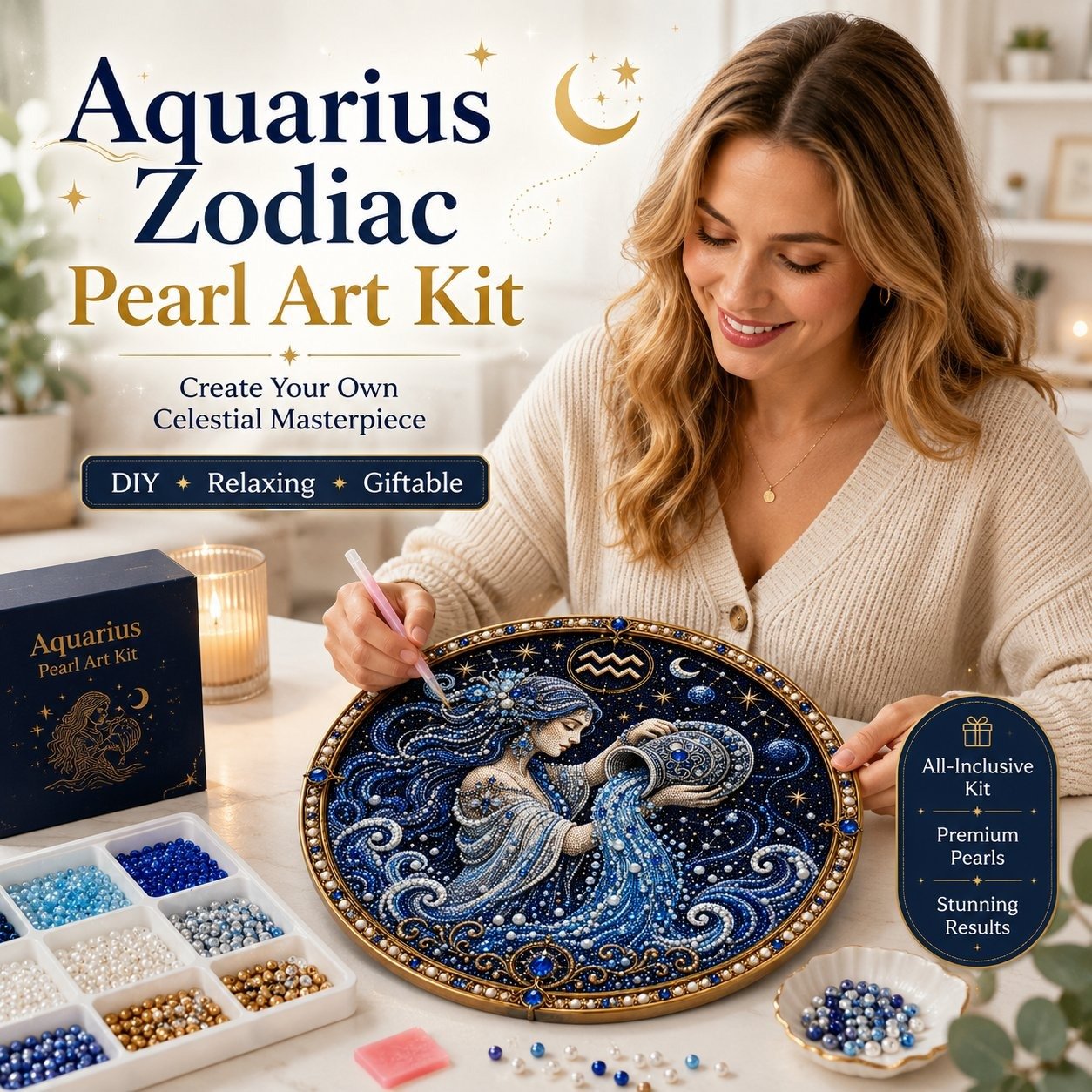 ♈ 12-Sign Zodiac Pearl Art DIY Kit – Create Your Sparkling Sign UPSELL