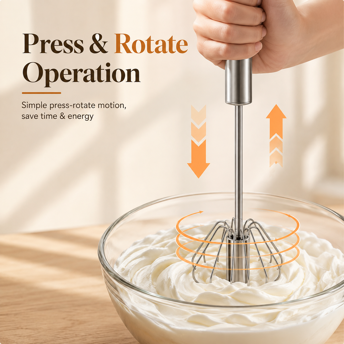 🥄✨LAST DAY 50% OFF ✨Orodira®Stainless Steel Hand-Push Rotary Whisk – Effortless Mixing in Seconds!