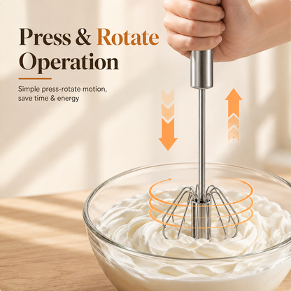 🥄✨LAST DAY 50% OFF ✨Orodira®Stainless Steel Hand-Push Rotary Whisk – Effortless Mixing in Seconds!