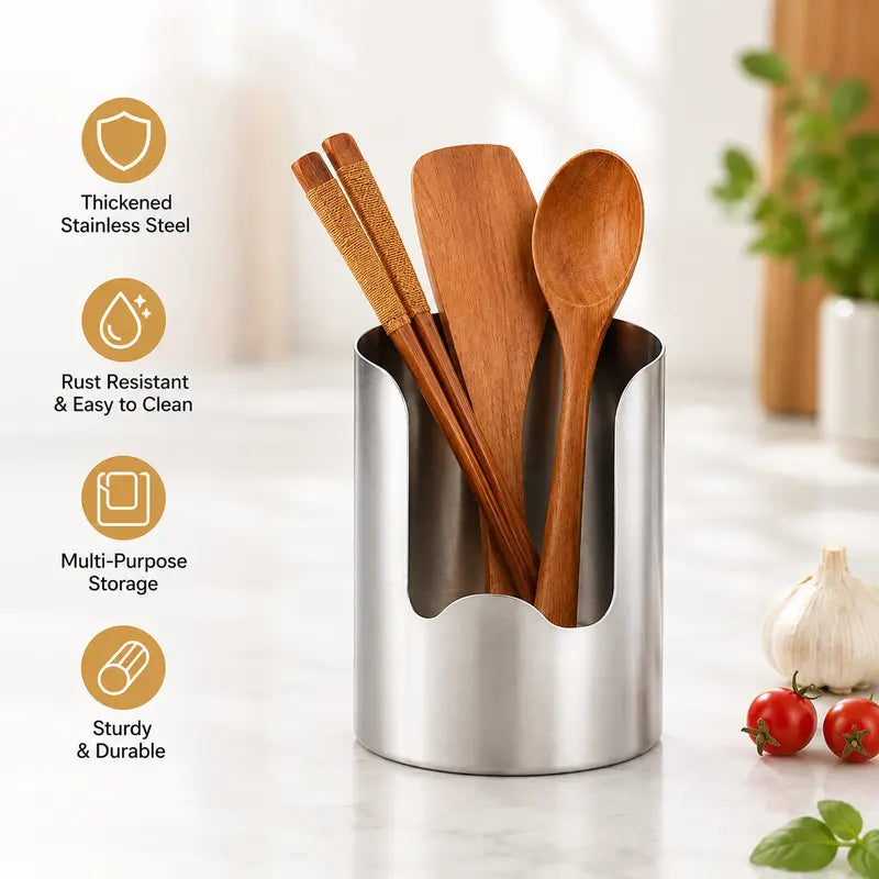 🍴 Stainless Steel Utensil Organizer with Drain Notch