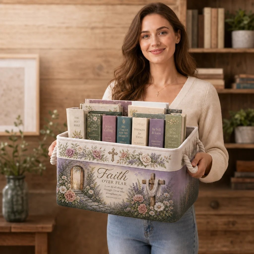 ✝️ Faith-Inspired Foldable Storage Basket – 3 Scripture Designs