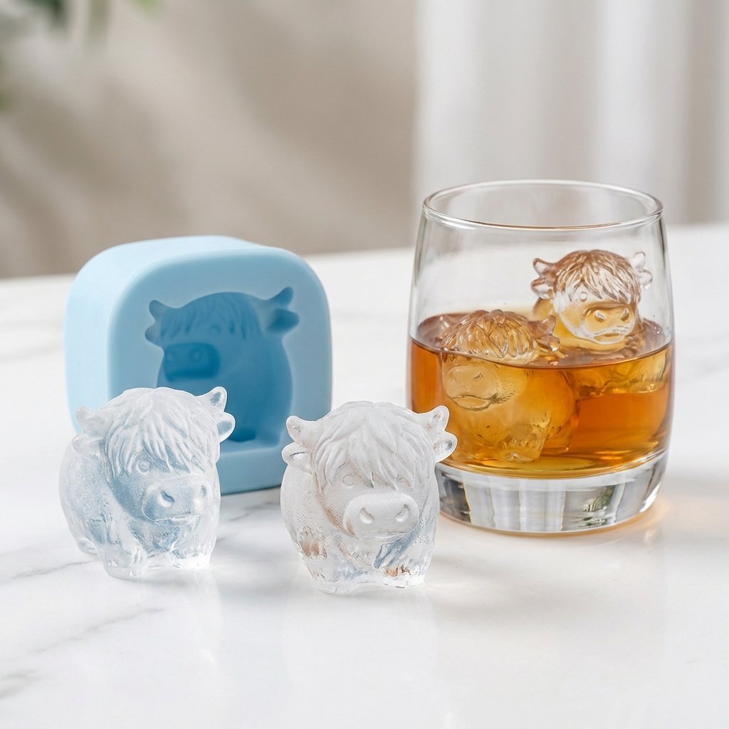 Orodira®🐮Mini Highland Cow Ice Cube & Dessert Mold🍪Cute 3D Ice for Drinks, Parties & Gifts💕