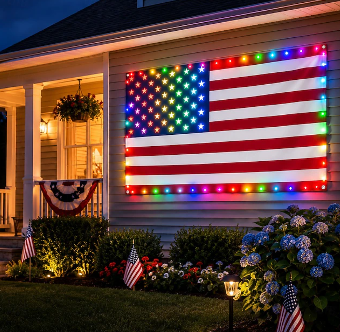 🔥75% Off Sale  American Flag Lights Outdoor, USA Flag With 98 Bright Leds