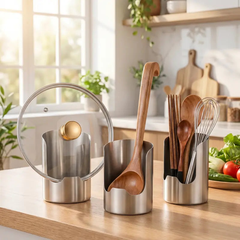 🍴 Stainless Steel Utensil Organizer with Drain Notch