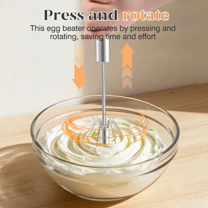 🥄✨LAST DAY 75% OFF ✨Orodira®Stainless Steel Hand-Push Rotary Whisk – Effortless Mixing in Seconds!