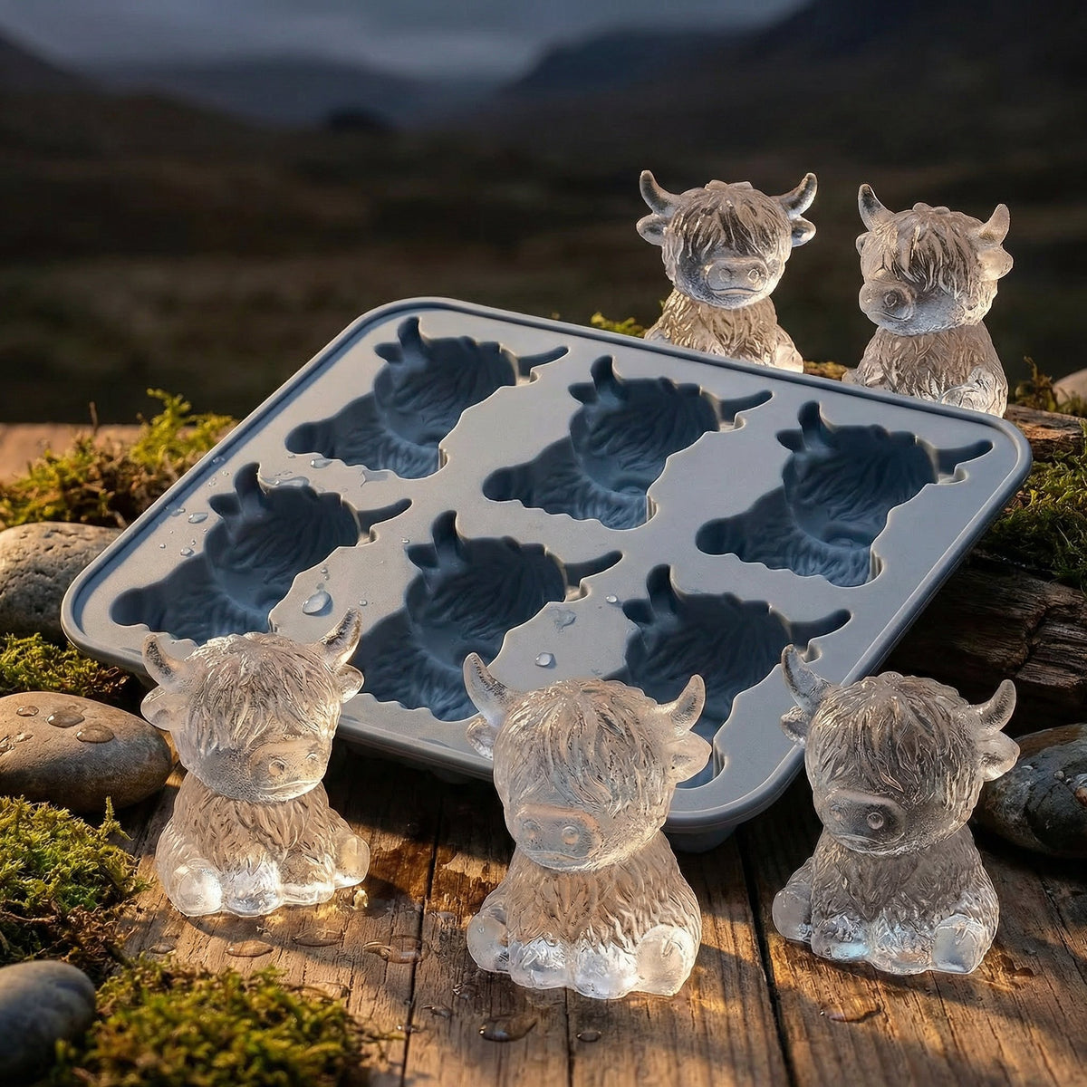 Orodira®🐮Mini Highland Cow Ice Cube & Dessert Mold🍪Cute 3D Ice for Drinks, Parties & Gifts💕
