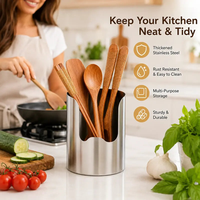 🍴 Stainless Steel Utensil Organizer with Drain Notch