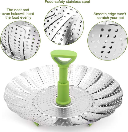 🥦 Expandable Stainless Steel Steamer Basket – Fits More Pots