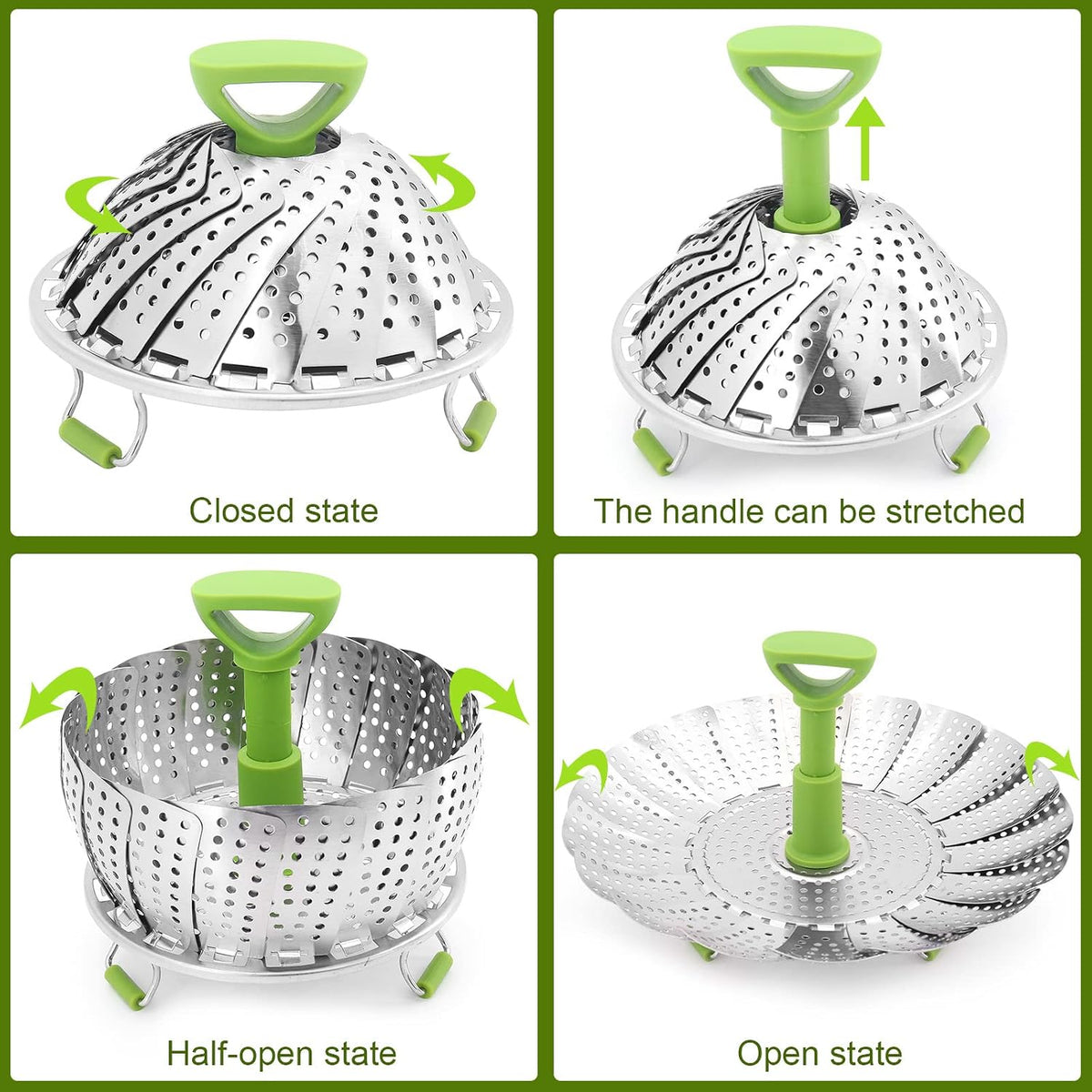 🥦 Expandable Stainless Steel Steamer Basket – Fits More Pots