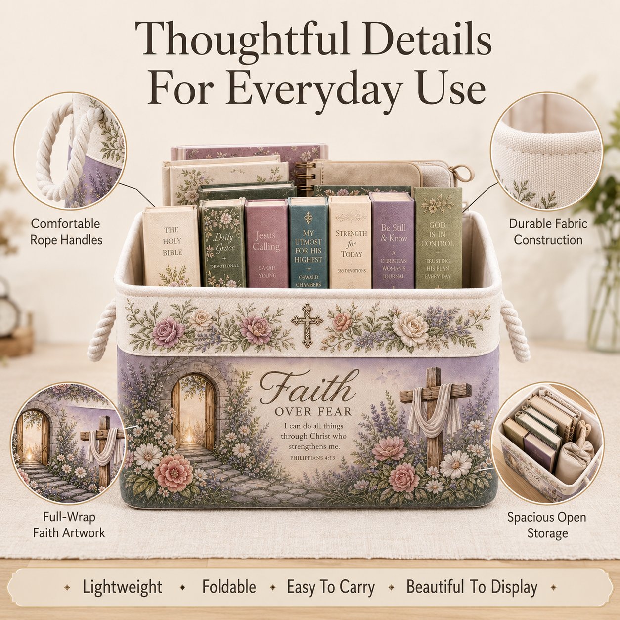 ✝️ Faith-Inspired Foldable Storage Basket – 3 Scripture Designs