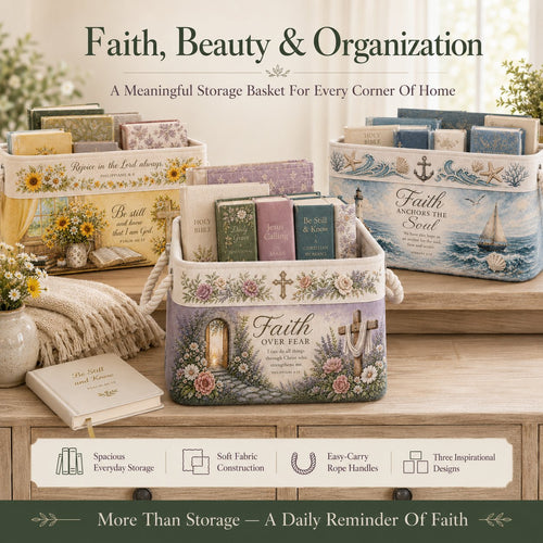 ✝️ Faith-Inspired Foldable Storage Basket – 3 Scripture Designs