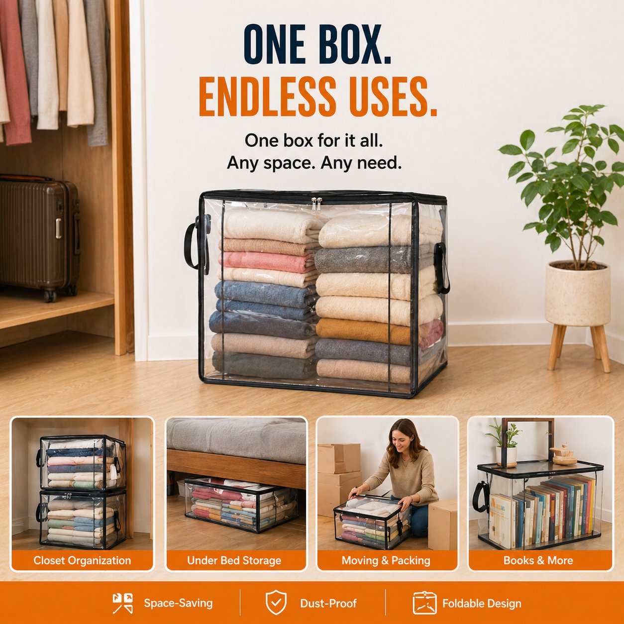 🎁💞LAST DAY 50% OFF ✨📦Orodira®Large Heavy-Duty Thick Plastic Clear Storage