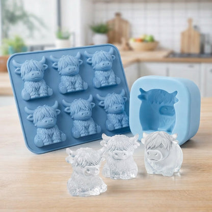 Orodira®🐮Mini Highland Cow Ice Cube & Dessert Mold🍪Cute 3D Ice for Drinks, Parties & Gifts💕