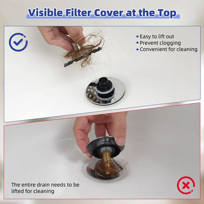 🛁🌟3-in-1 Pop-Up Sink Stopper – Hair Catcher, Drain Protector & Water Stopper | Universal Chrome Fit