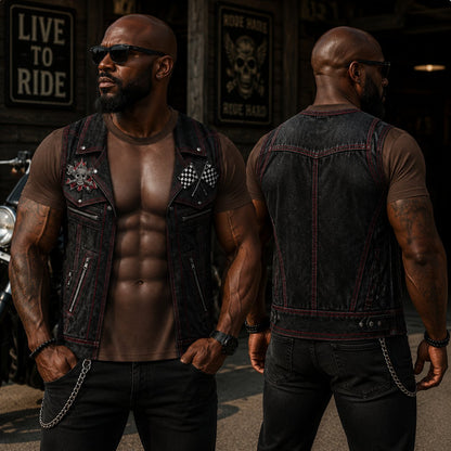 💪🔥 Personalized Six Pack ABS with Biker Vest Men Funny 3D T-Shirt – 😂🤘 Look Like a Biker, Feel Like a Legend!