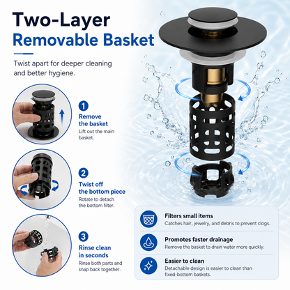 🔥The Ultimate 3-in-1 Pop-Up Sink Strainer