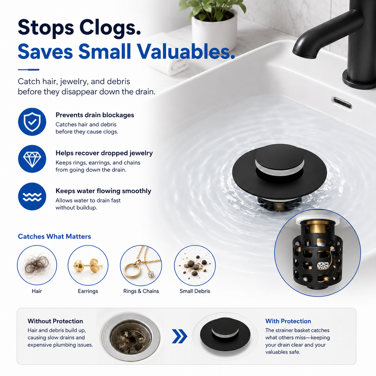 🔥The Ultimate 3-in-1 Pop-Up Sink Strainer