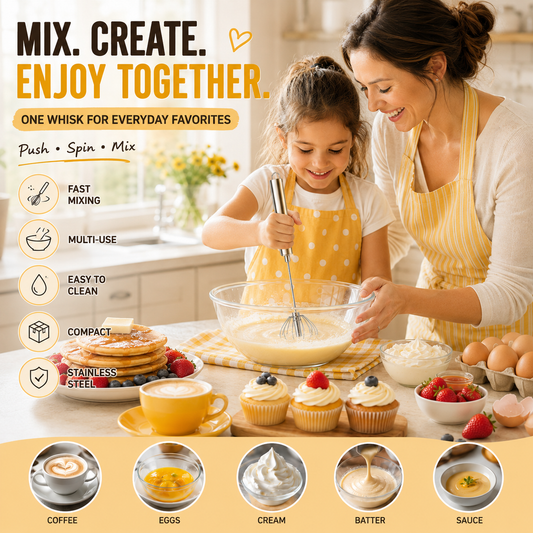 ⏳ FINAL 24 HOURS · 50% OFF🥄Stainless Steel Hand-Push Rotary Whisk – Mix Faster With Less Wrist Effort
