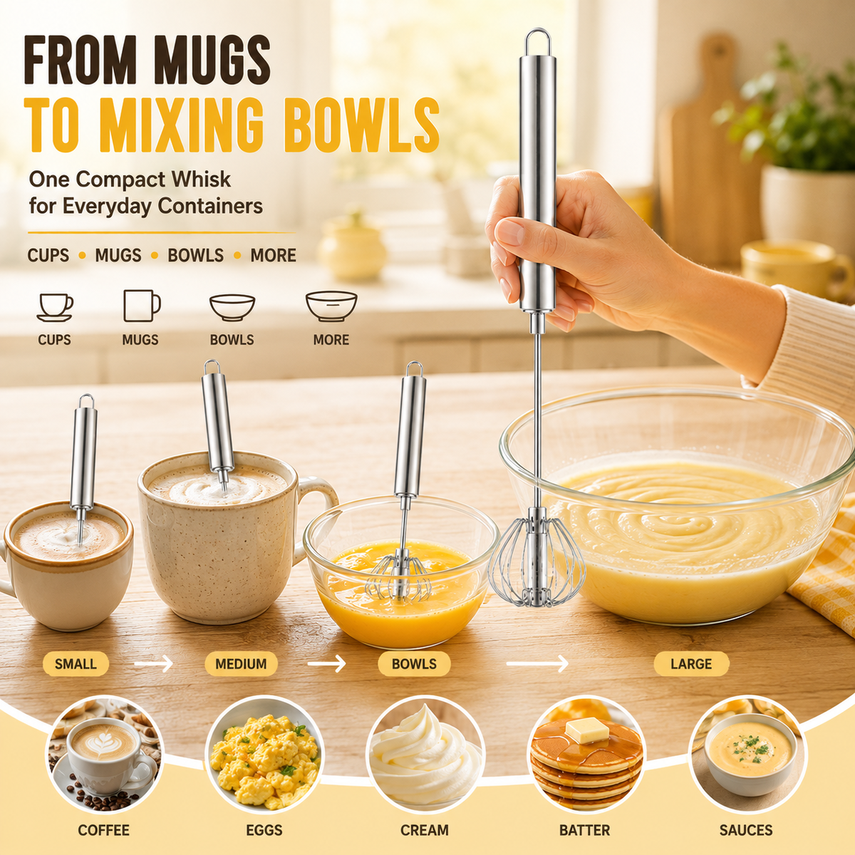 ⏳ FINAL 24 HOURS · 50% OFF🥄Stainless Steel Hand-Push Rotary Whisk – Mix Faster With Less Wrist Effort