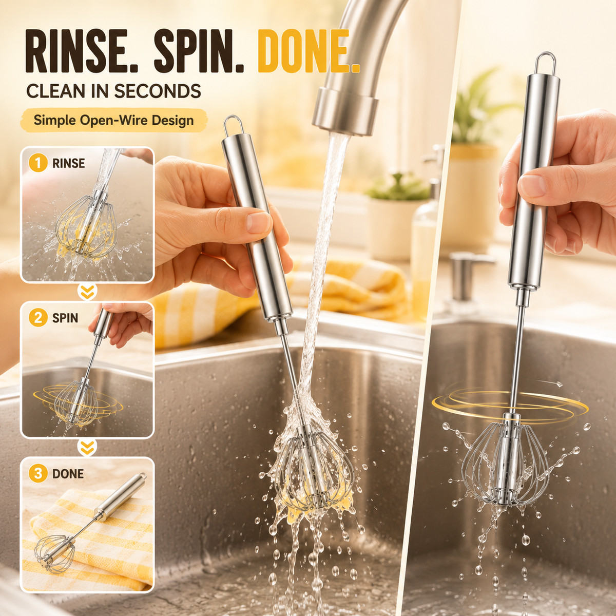 ⏳ FINAL 24 HOURS · 50% OFF🥄Stainless Steel Hand-Push Rotary Whisk – Mix Faster With Less Wrist Effort