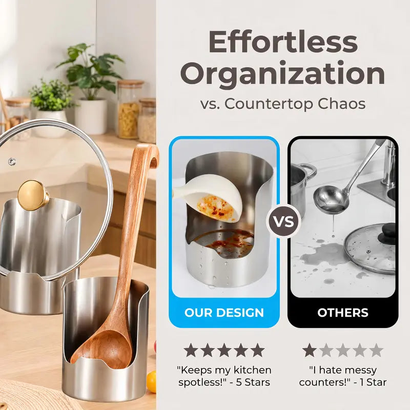 🍴 Stainless Steel Utensil Organizer with Drain Notch