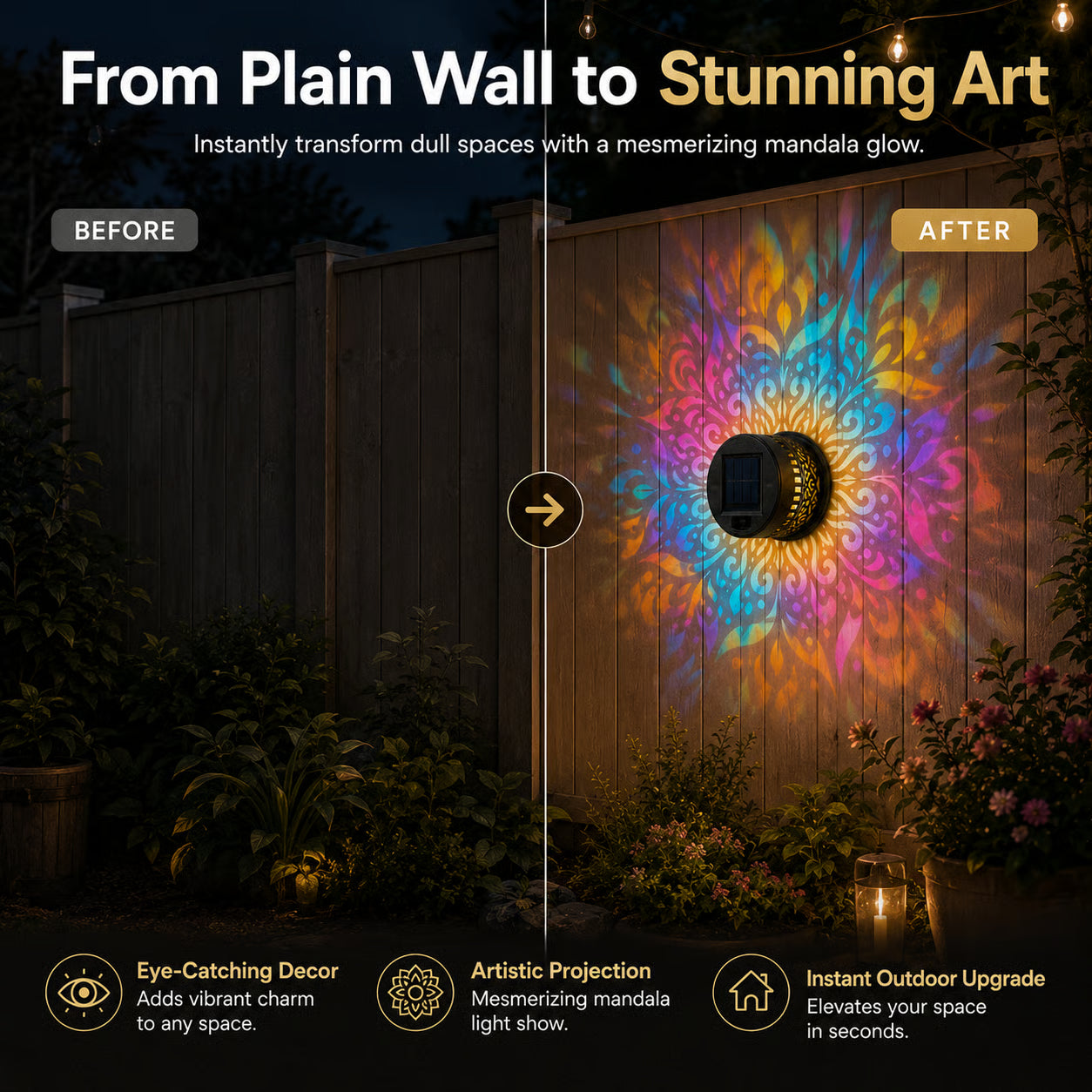 🏡☀️Seven-Color Changing Solar Mandala Projection Wall Light