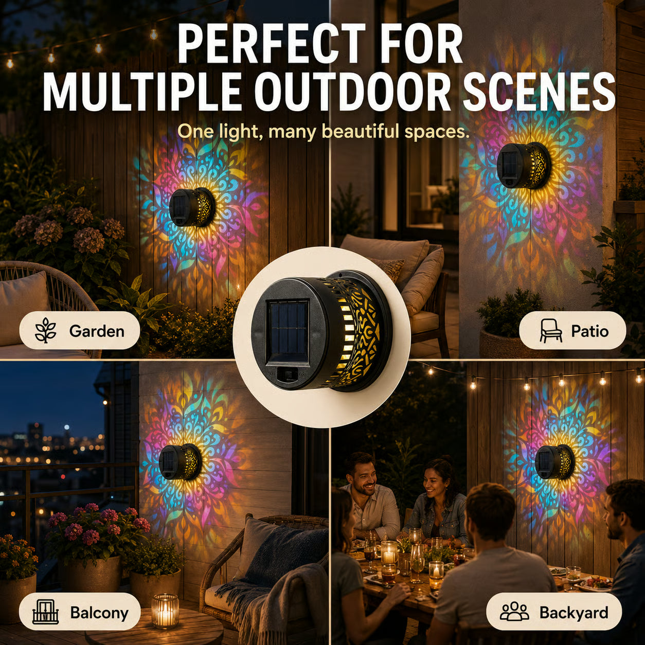 🏡☀️Seven-Color Changing Solar Mandala Projection Wall Light