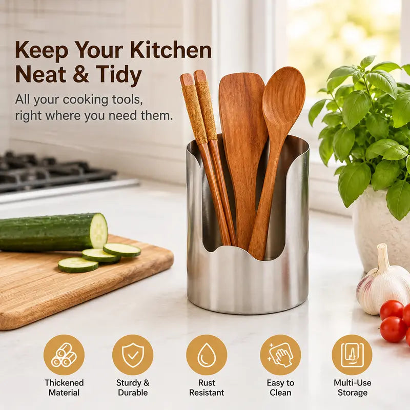 🍴 Stainless Steel Utensil Organizer with Drain Notch