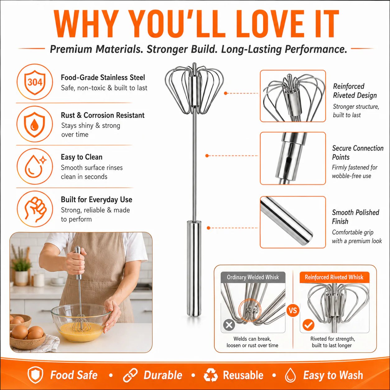 🥄✨LAST DAY 75% OFF ✨Orodira®Stainless Steel Hand-Push Rotary Whisk – Effortless Mixing in Seconds!