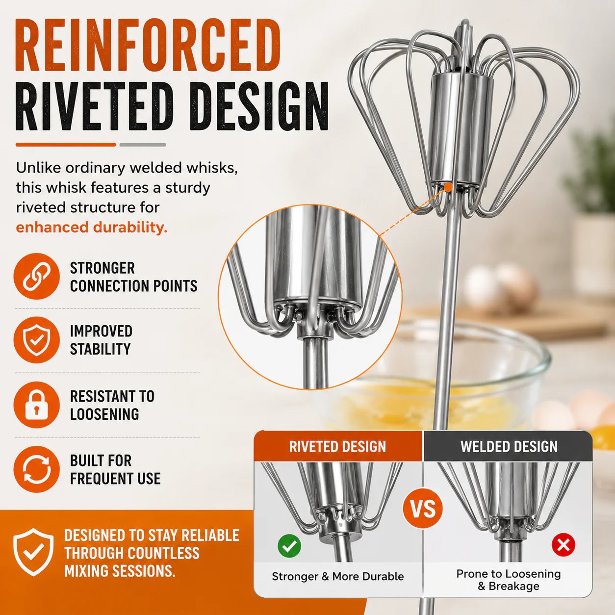 🥄✨LAST DAY 75% OFF ✨Orodira®Stainless Steel Hand-Push Rotary Whisk – Effortless Mixing in Seconds!