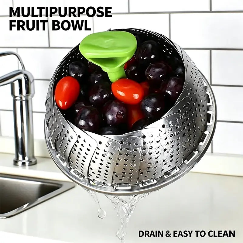 🥦 Expandable Stainless Steel Steamer Basket – Fits More Pots