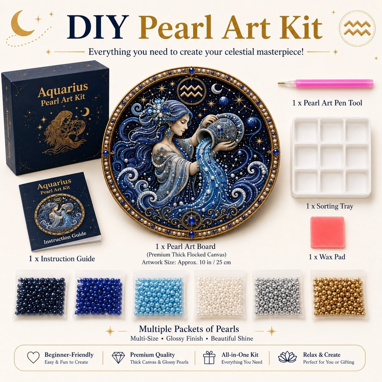 ♈ 12-Sign Zodiac Pearl Art DIY Kit – Create Your Sparkling Sign UPSELL