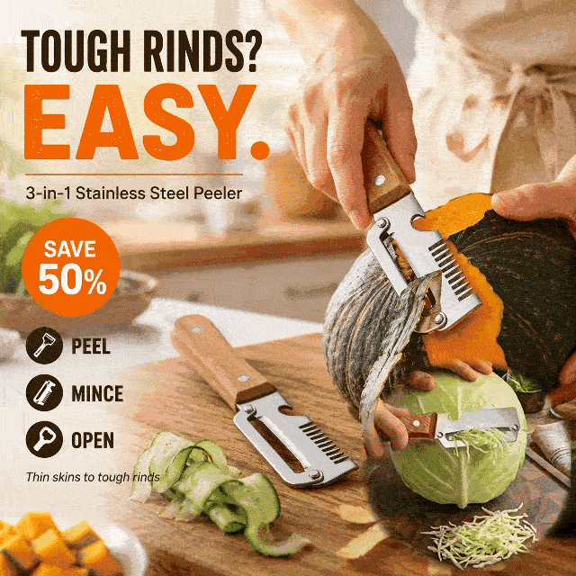 🔥💕LAST DAY 50% OFF ✨3-in-1 Stainless Steel Vegetable Peeler with Wooden Handle & Bottle Opener