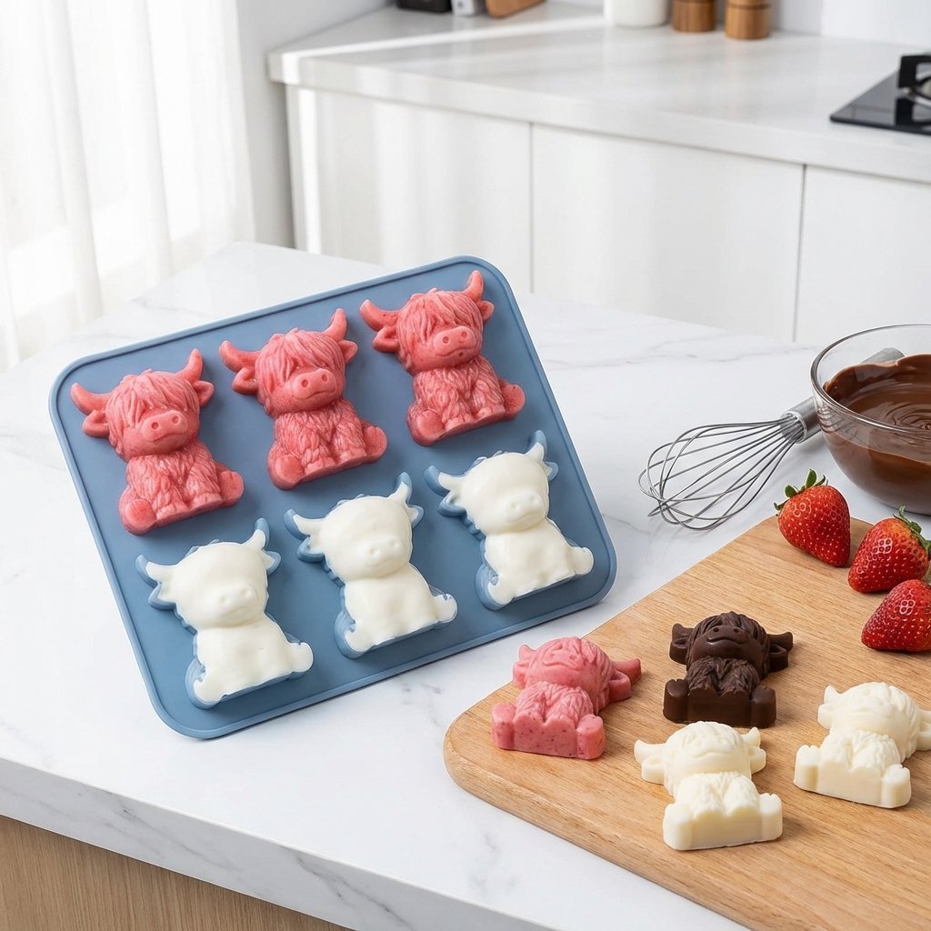 Orodira®🐮Mini Highland Cow Ice Cube & Dessert Mold🍪Cute 3D Ice for Drinks, Parties & Gifts💕