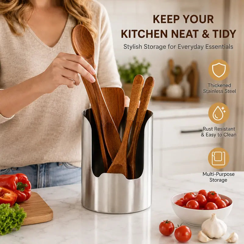 🍴 Stainless Steel Utensil Organizer with Drain Notch