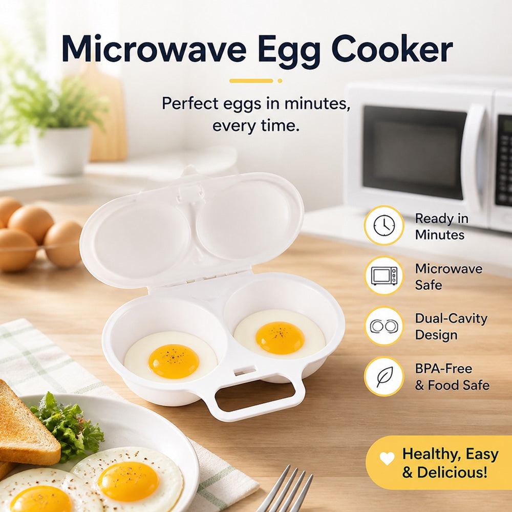 🥚 Microwave Double Egg Poacher with Lid & Handle