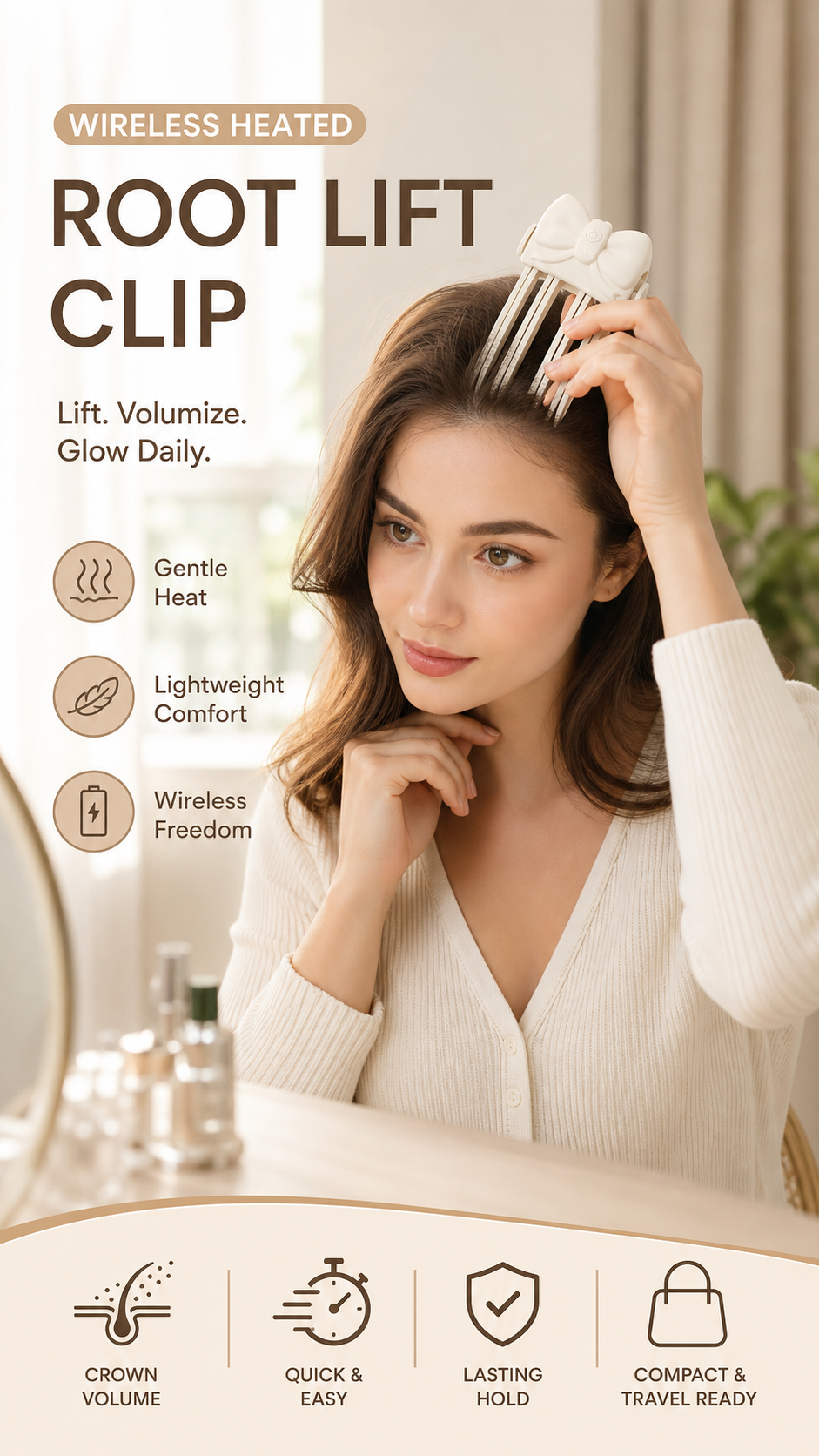 ✨ Wireless Heated Root Lift Clip – Quick Crown Volume at Home