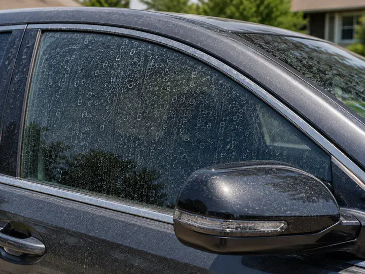 Before cleaning hard-water spots on car glass